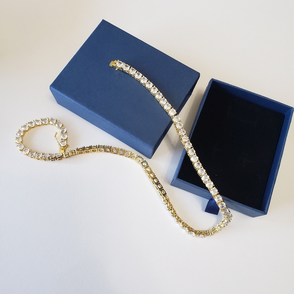 Tennis Chain Necklace Real Gold Plated Hip Hop Rock Street Jewelry 16 inches - Picture 4 of 13